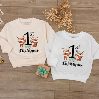 1st Christmas Bodysuit Cute Reindeer Baby Outfit My First Christmas Romper Santa Hat Lights Script Christmas Gift for Toddler