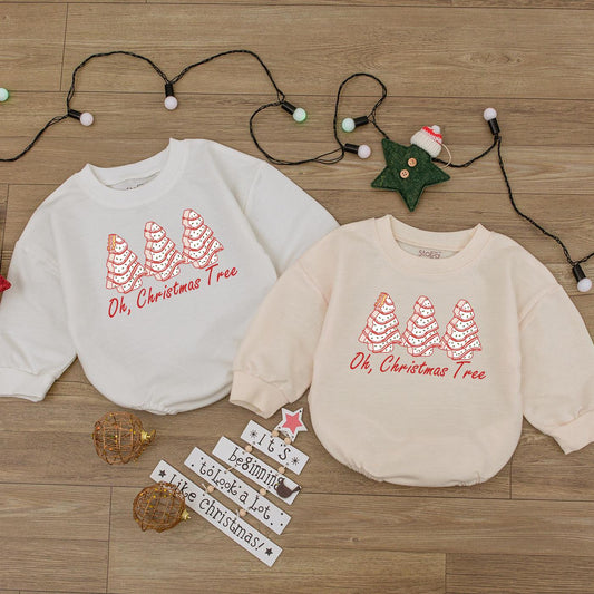 Oh Christmas Tree Baby Bodysuit & Retro Holiday Cake Sweater Cute Girl Shirt First Christmas