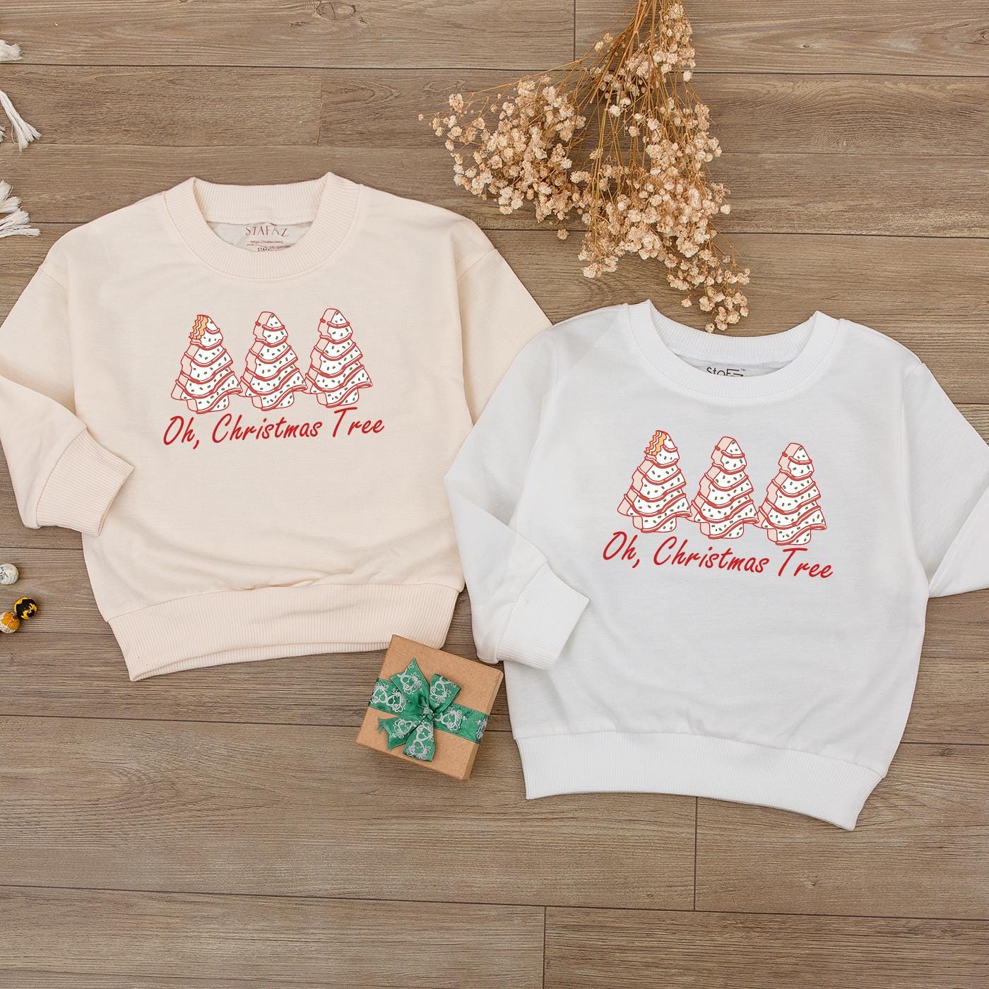Oh Christmas Tree Baby Bodysuit & Retro Holiday Cake Sweater Cute Girl Shirt First Christmas