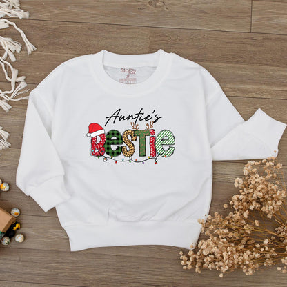 Auntie's Bestie Baby Romper First Christmas Outfit Plaid Polka Dot Stripes Santa Hat Baby Shower Gift for Niece Newborn Girl Xmas Clothes