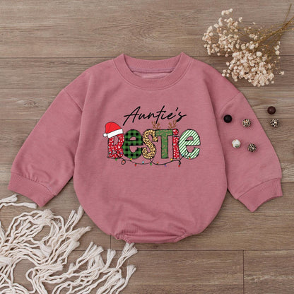 Auntie's Bestie Baby Romper First Christmas Outfit Plaid Polka Dot Stripes Santa Hat Baby Shower Gift for Niece Newborn Girl Xmas Clothes