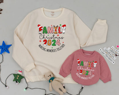 Matching Family Christmas 2024 Making Memories Together Shirt Festive Whimsical Mama Mini Long Sleeve Holiday Party Apparel with Santa Reindeer