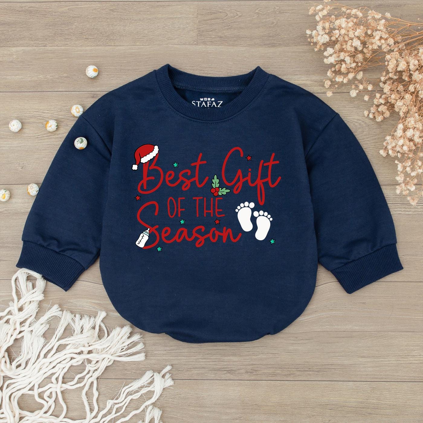 Festive 'Best Gift of the Season' Baby Romper Red Green Santa Hat Holly Baby Shower Gift Newborn Girl Christmas Outfit Stars