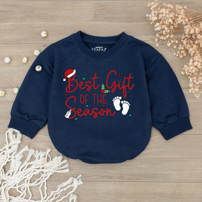 Festive 'Best Gift of the Season' Baby Romper Red Green Santa Hat Holly Baby Shower Gift Newborn Girl Christmas Outfit Stars