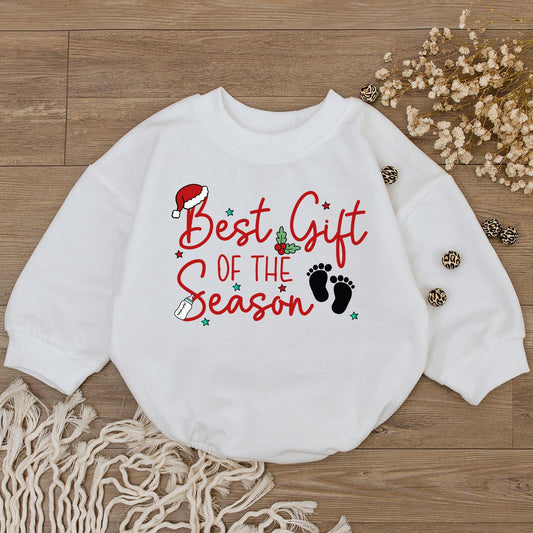 Festive 'Best Gift of the Season' Baby Romper Red Green Santa Hat Holly Baby Shower Gift Newborn Girl Christmas Outfit Stars