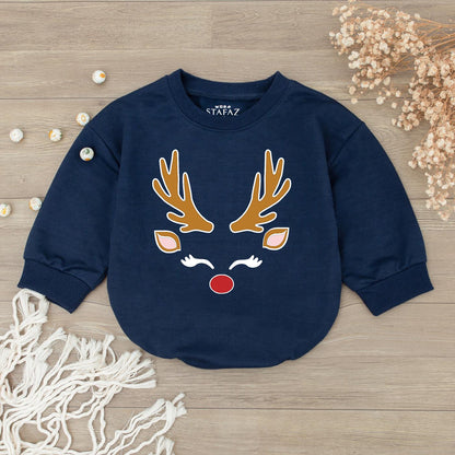 Reindeer Face Baby Romper - 1st Christmas Outfit for Baby Girl & Boy - Cute Xmas Clothes Newborn Shower Gift