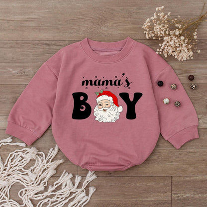 Cute Mama's Boy Christmas Baby Bubble Romper with Funny Santa Claus Design Perfect First Holiday Newborn Outfit Festive Red Hat White Beard Bodysuit