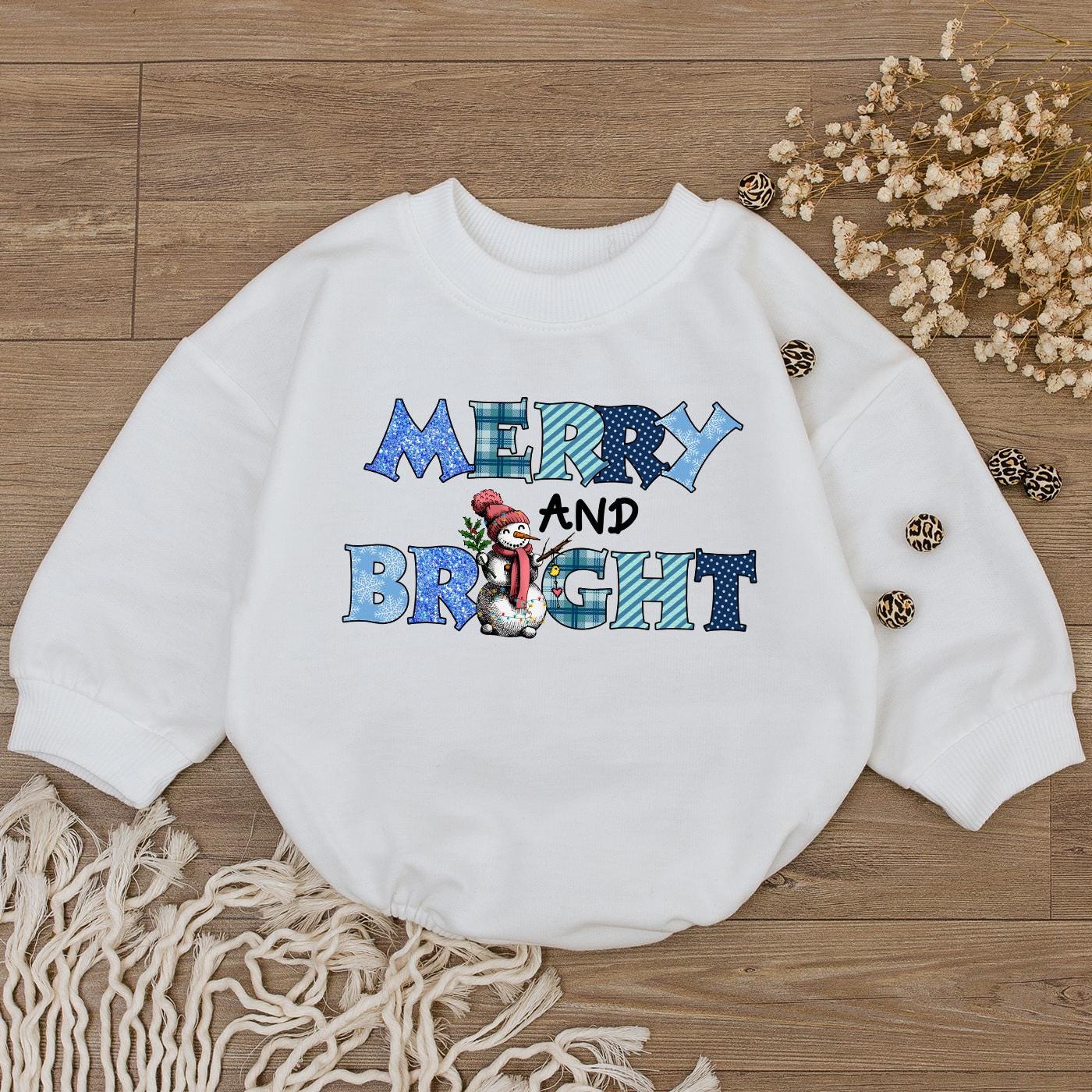 Merry & Bright Christmas Baby Bodysuit Plaid Lettering Snowman Outfit First Christmas Romper Holiday Newborn Clothes Soft Baby Shower Gift 138char