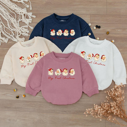 Merry First Christmas Baby Bubble Romper Cute Santa Claus Print Outfit Newborn Gift Boy Girl