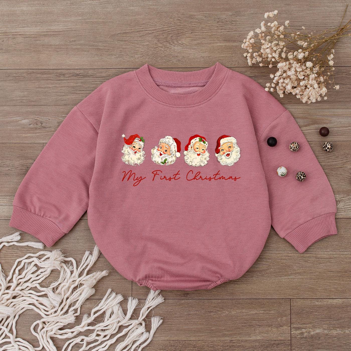 Merry First Christmas Baby Bubble Romper Cute Santa Claus Print Outfit Newborn Gift Boy Girl