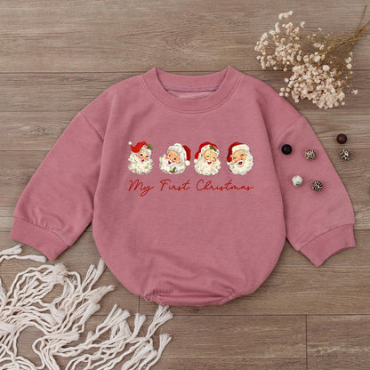 Merry First Christmas Baby Bubble Romper Cute Santa Claus Print Outfit Newborn Gift Boy Girl