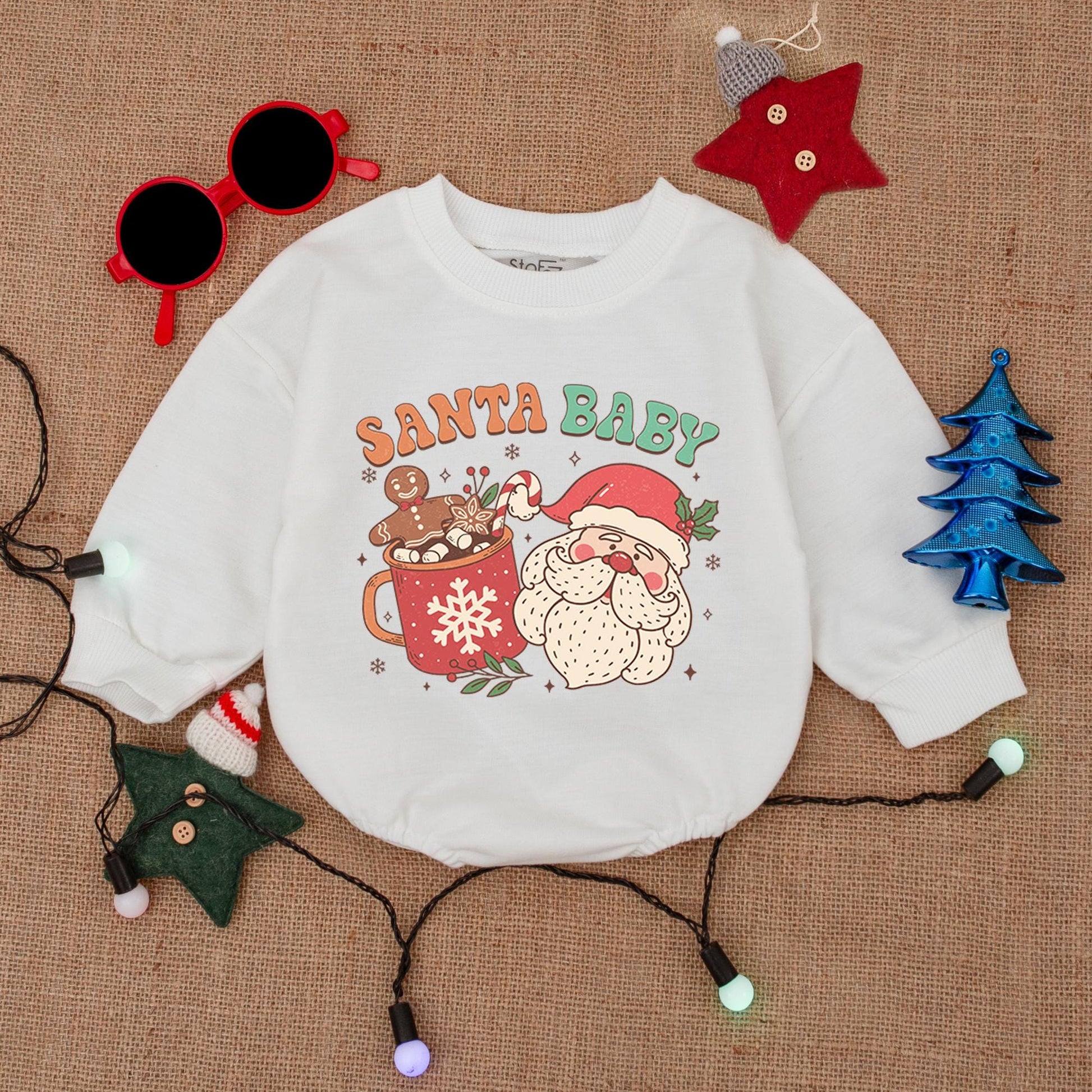 Santa Baby Christmas Romper: Retro Santa & Gingerbread Fun! Festive Holiday Outfit, Cute Infant Bodysuit, Girly Christmas Gift - Red, Green & White (139 chars)