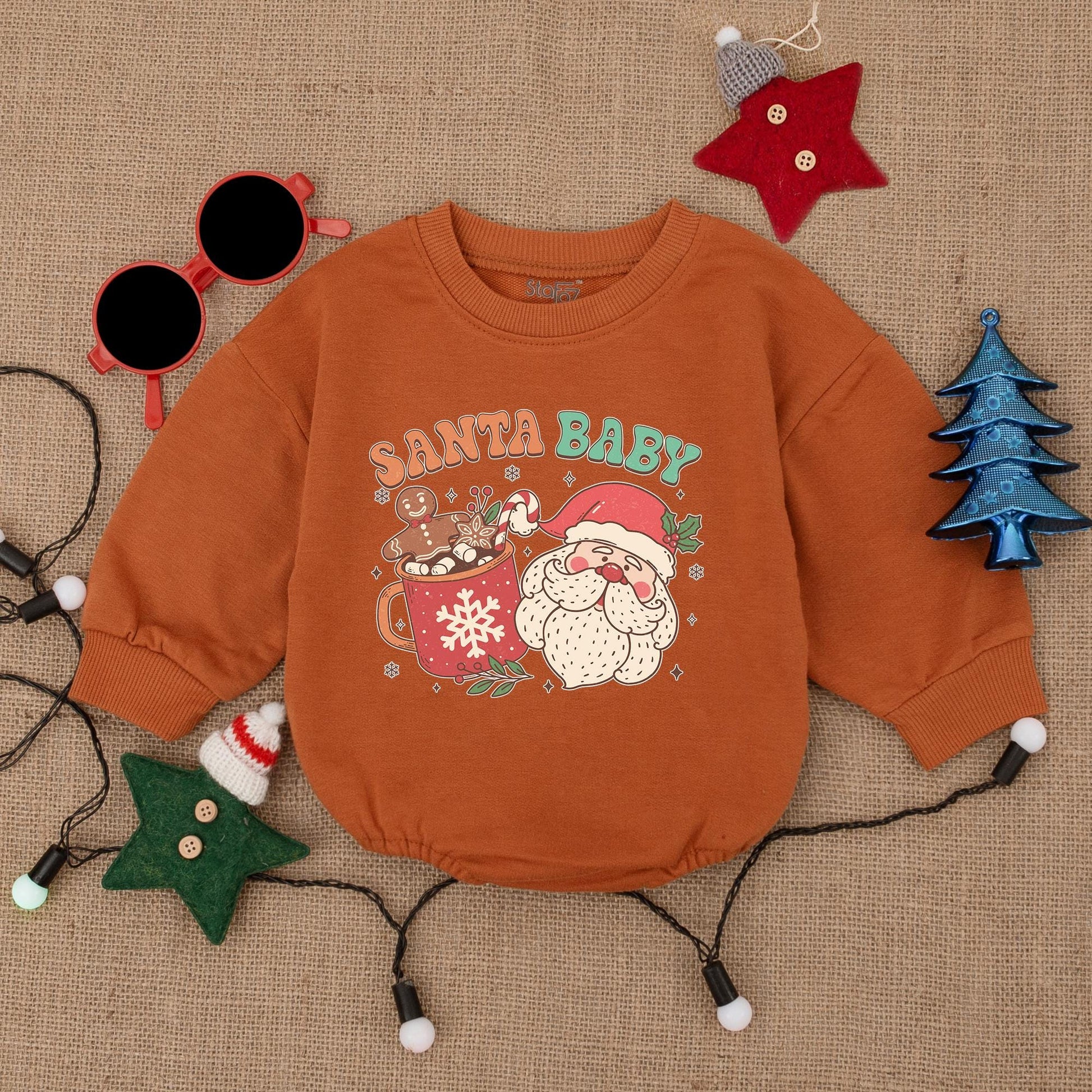 Santa Baby Christmas Romper: Retro Santa & Gingerbread Fun! Festive Holiday Outfit, Cute Infant Bodysuit, Girly Christmas Gift - Red, Green & White (139 chars)