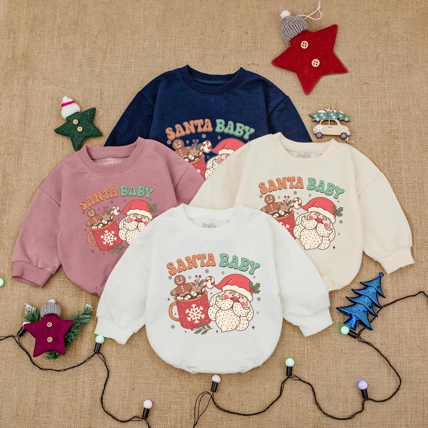 Santa Baby Christmas Romper: Retro Santa & Gingerbread Fun! Festive Holiday Outfit, Cute Infant Bodysuit, Girly Christmas Gift - Red, Green & White (139 chars)
