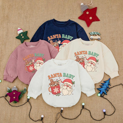 Santa Baby Christmas Romper: Retro Santa & Gingerbread Fun! Festive Holiday Outfit, Cute Infant Bodysuit, Girly Christmas Gift - Red, Green & White (139 chars)