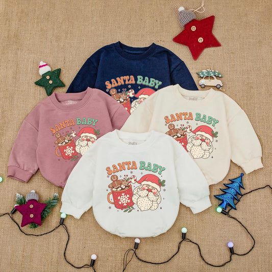 Santa Baby Christmas Romper: Retro Santa & Gingerbread Fun! Festive Holiday Outfit, Cute Infant Bodysuit, Girly Christmas Gift - Red, Green & White (139 chars)