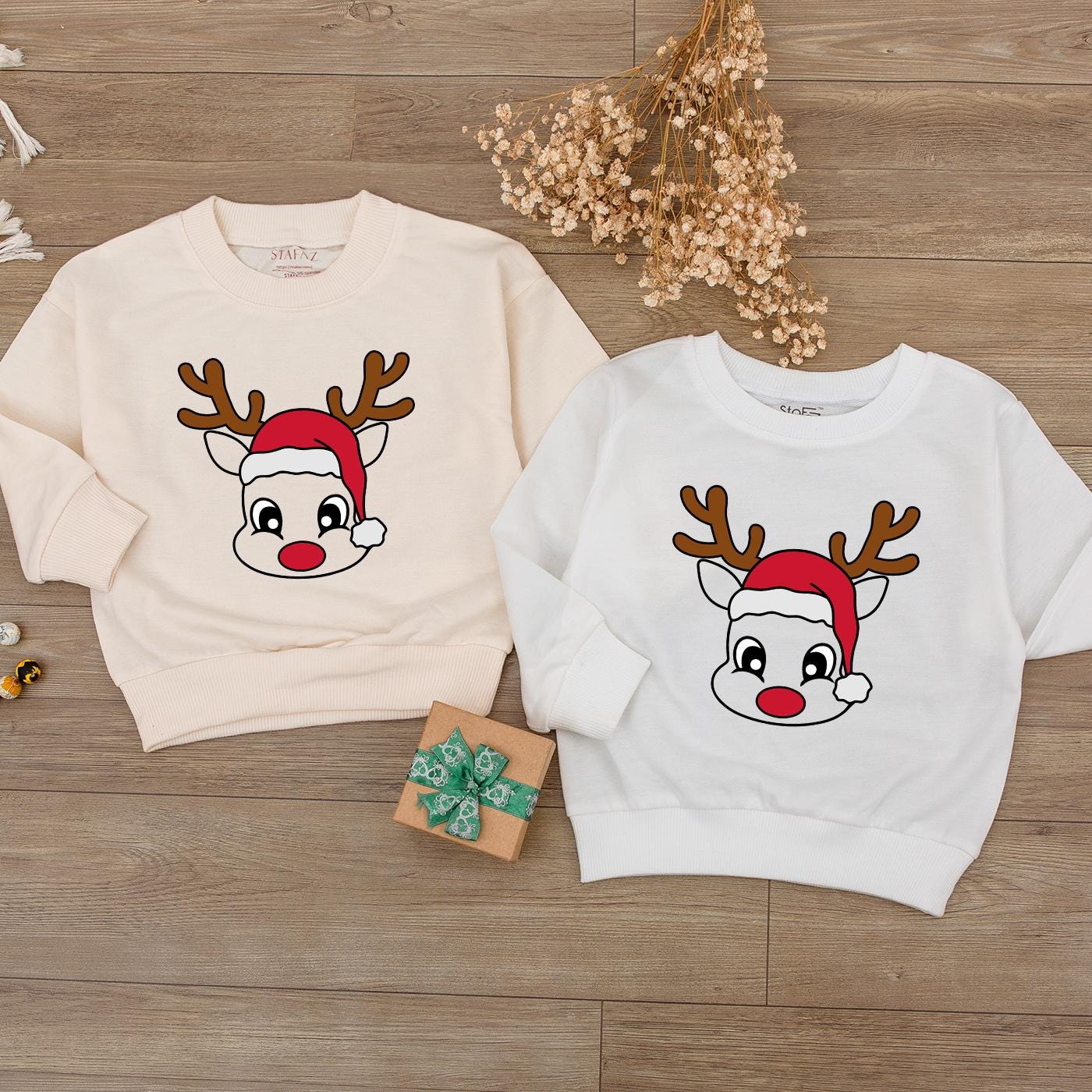Cute Reindeer Face Baby Romper 1st Christmas Outfit Newborn Girl Xmas Clothes Santa Hat Bodysuit Holiday Shower Gift Long Sleeve Festive Tee Boy 137