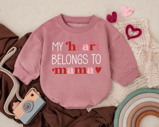 My Heart Belongs To Mama Baby Romper Valentines Outfit Infant Bodysuit Valentines Baby Girl Clothes Kids Valentines Gift