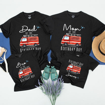 Boys Fire Truck Birthday Shirt Toddler Firefighter Party Gift Family Matching Tees