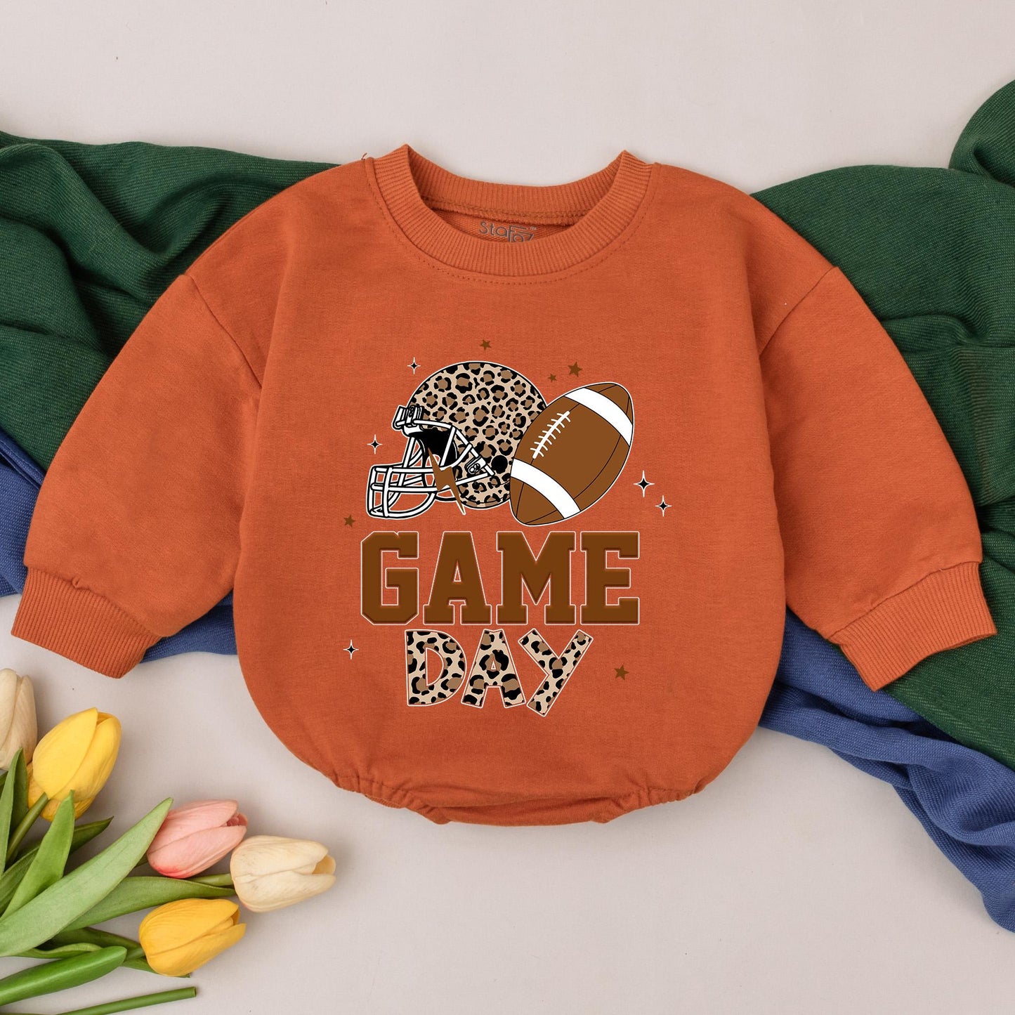 Personalized Football Baby Romper Retro Game Day Outfit, Baby Boy Gameday Season Gift, Newborn, Bubble Romper, Custom Name
