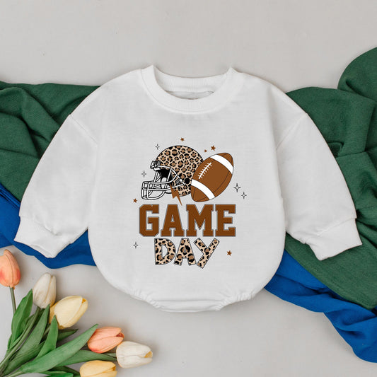 Personalized Football Baby Romper Retro Game Day Outfit, Baby Boy Gameday Season Gift, Newborn, Bubble Romper, Custom Name