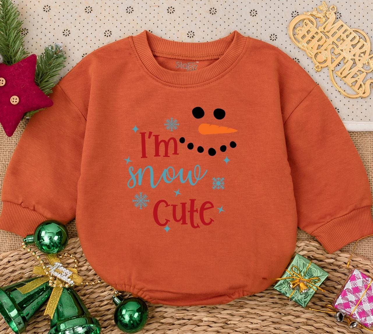 I'm Snow Cute Snowman Christmas Baby Romper Sweatshirt First Christmas Holiday Outfit Adorable Newborn Baby Shower Gift Winter