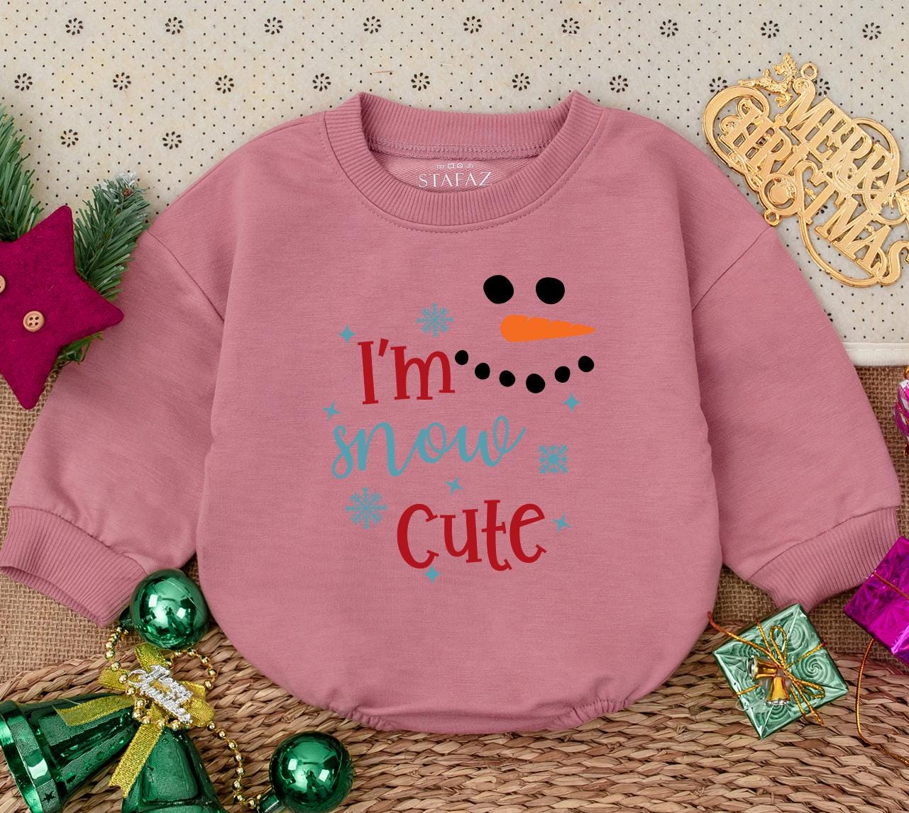 I'm Snow Cute Snowman Christmas Baby Romper Sweatshirt First Christmas Holiday Outfit Adorable Newborn Baby Shower Gift Winter