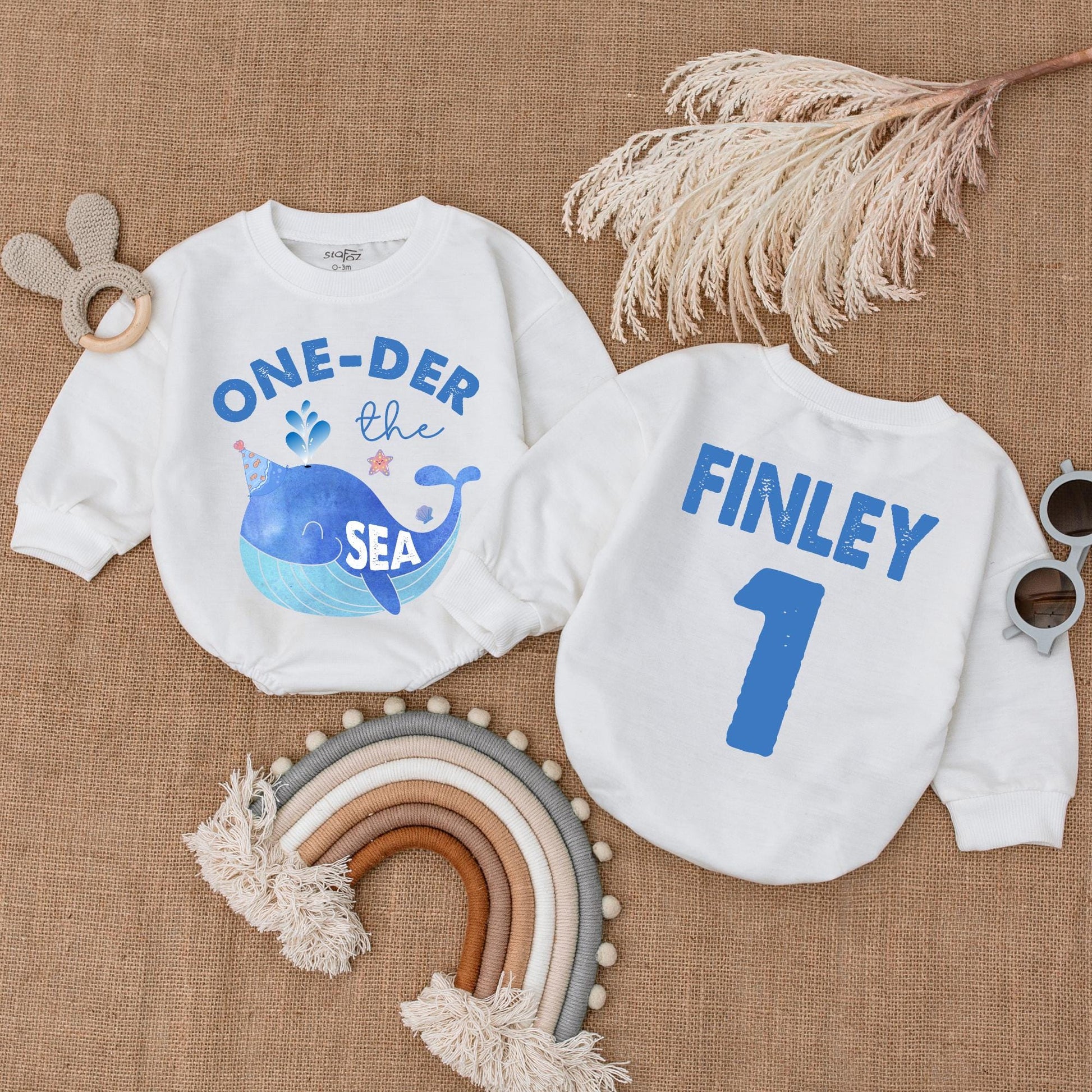 One-Der the Sea 1st Birthday Romper Boy Under the Sea Party Outfit Personalized Finley Baby Bodysuit Blue Whale Birthday Shirt First Birthday Outfit