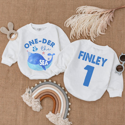 One-Der the Sea 1st Birthday Romper Boy Under the Sea Party Outfit Personalized Finley Baby Bodysuit Blue Whale Birthday Shirt First Birthday Outfit