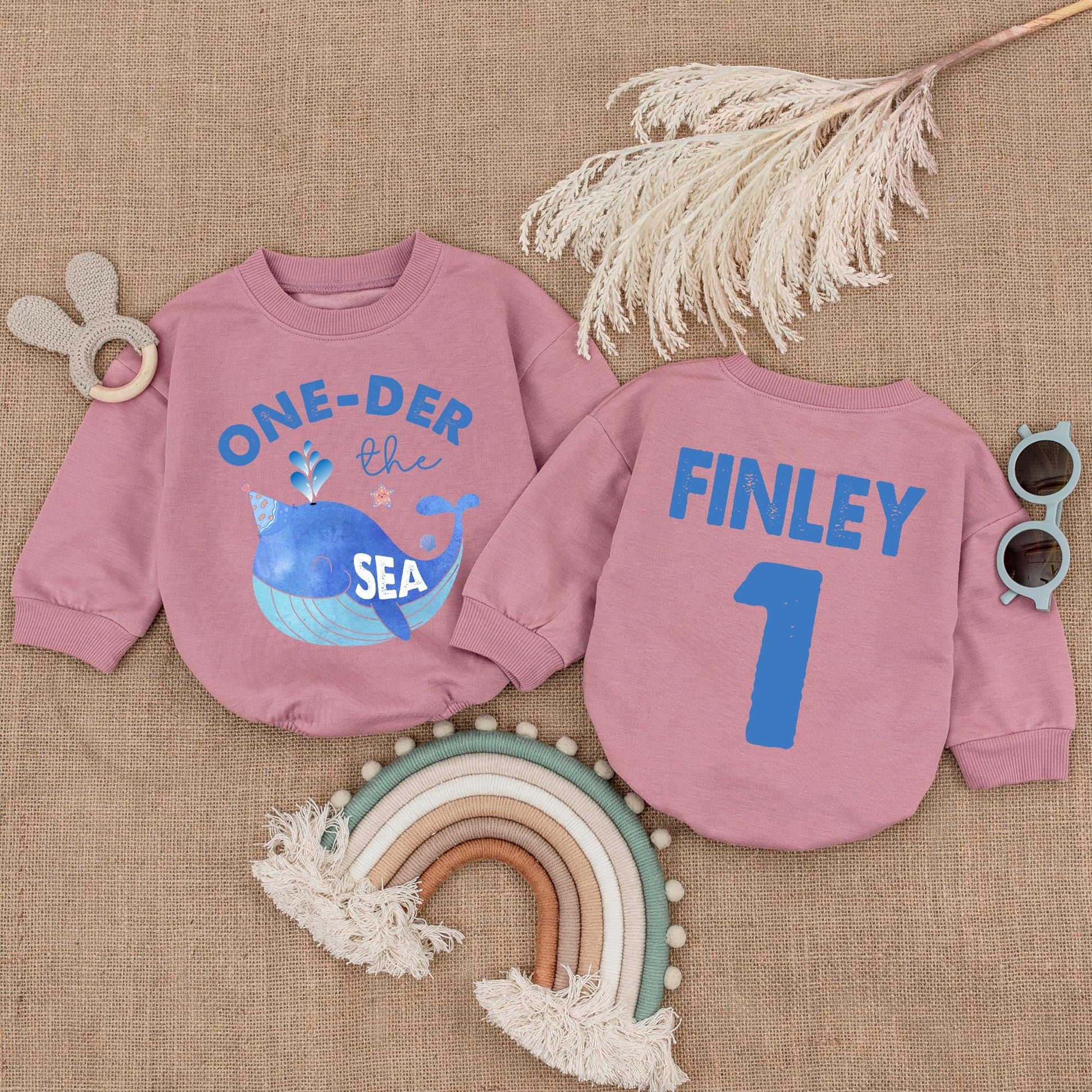 One-Der the Sea 1st Birthday Romper Boy Under the Sea Party Outfit Personalized Finley Baby Bodysuit Blue Whale Birthday Shirt First Birthday Outfit