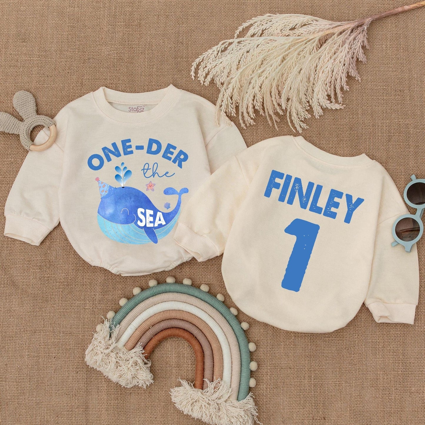 One-Der the Sea 1st Birthday Romper Boy Under the Sea Party Outfit Personalized Finley Baby Bodysuit Blue Whale Birthday Shirt First Birthday Outfit