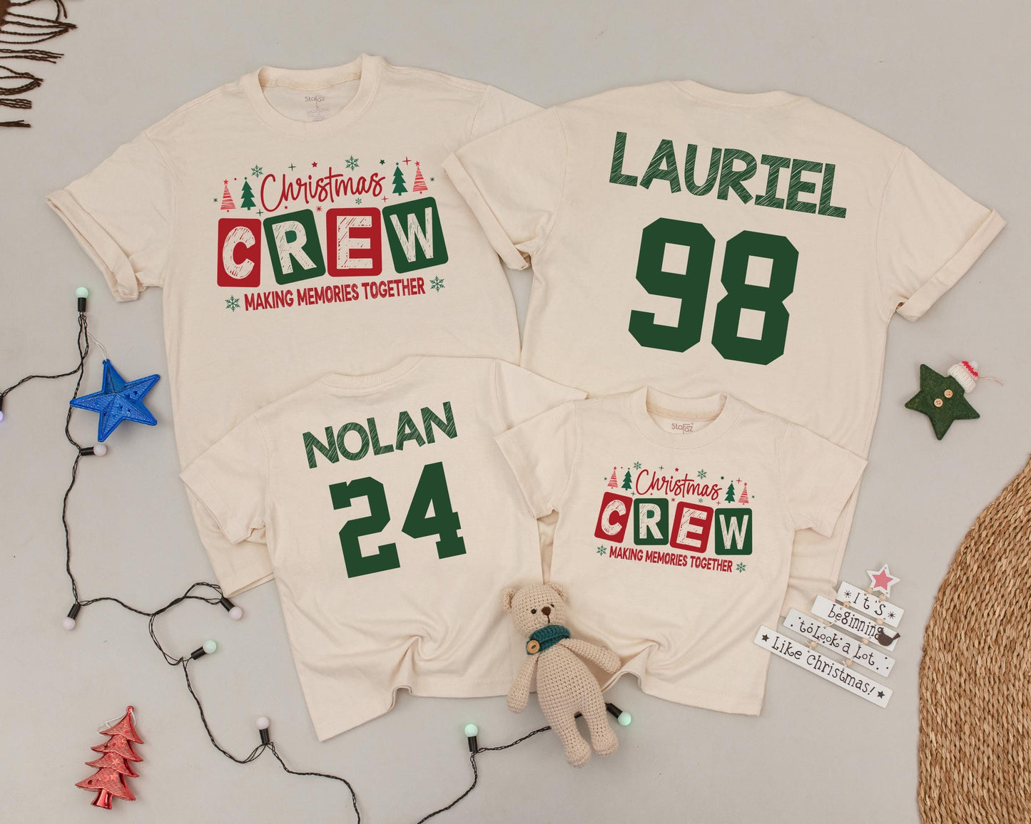 Personalized Christmas Crew Family Shirts Name & Number Sports Font Matching Mommy and Me Outfits Holiday Gift Set Soft Comfortable Cotton