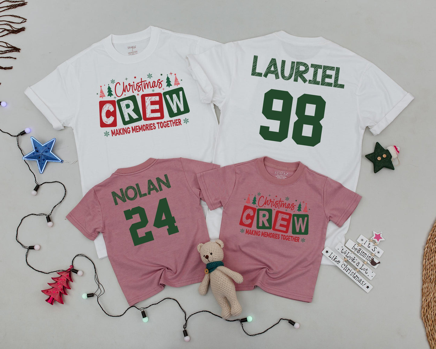 Personalized Christmas Crew Family Shirts Name & Number Sports Font Matching Mommy and Me Outfits Holiday Gift Set Soft Comfortable Cotton