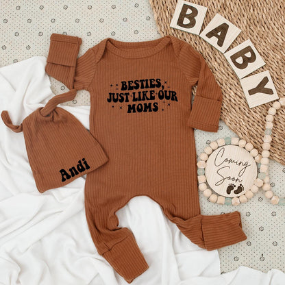 Besties Just Like Our Moms Baby Bodysuit & Hat Set Sweet Handwriting Design Newborn Going Home Outfit Vintage Baby Shower Gift Idea
