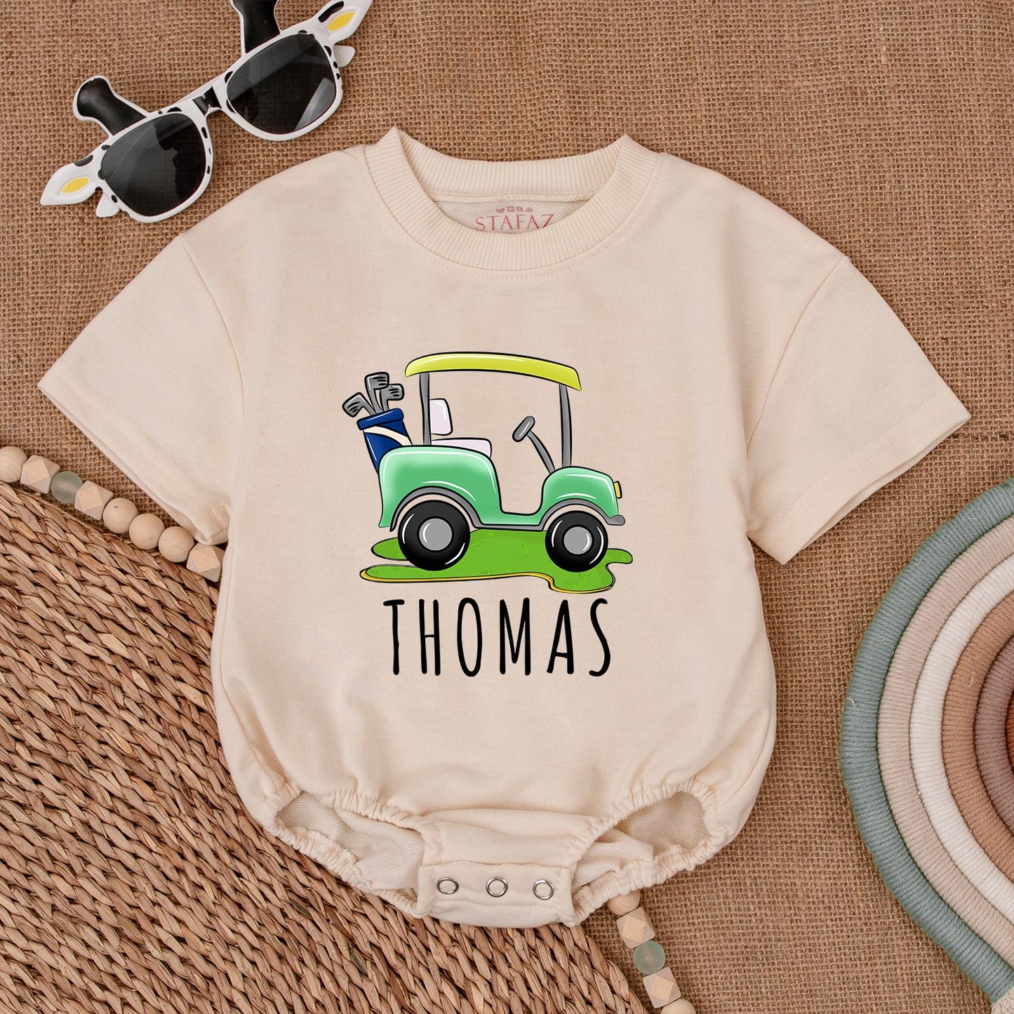 Personalized Future Golfer Romper: Green Golf Cart Bubble Outfit, Daddy's Golfing Buddy, Hole in One Baby Bodysuit, Perfect Newborn Gift, Little Golfer Attire