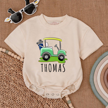 Personalized Future Golfer Romper: Green Golf Cart Bubble Outfit, Daddy's Golfing Buddy, Hole in One Baby Bodysuit, Perfect Newborn Gift, Little Golfer Attire