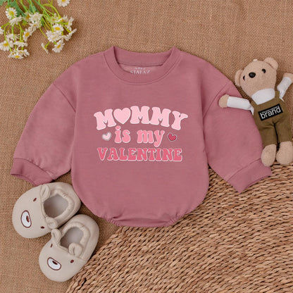 Mommy is My Valentine Baby Romper Retro Heart Outfit, Girls Valentine's Day Gift Bodysuit, Cute Newborn Clothes, First Valentines Outfit Soft Pink