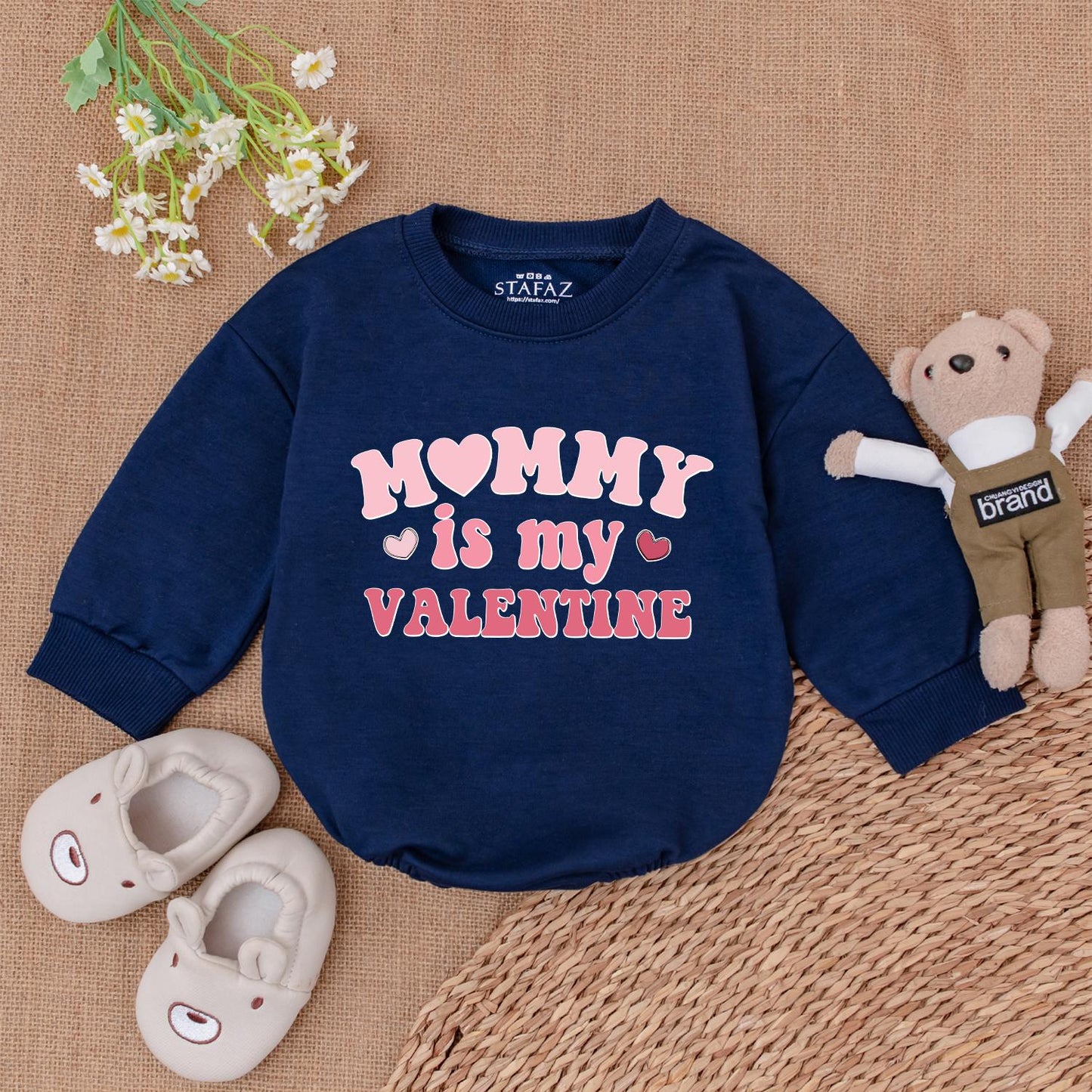 Mommy is My Valentine Baby Romper Retro Heart Outfit, Girls Valentine's Day Gift Bodysuit, Cute Newborn Clothes, First Valentines Outfit Soft Pink