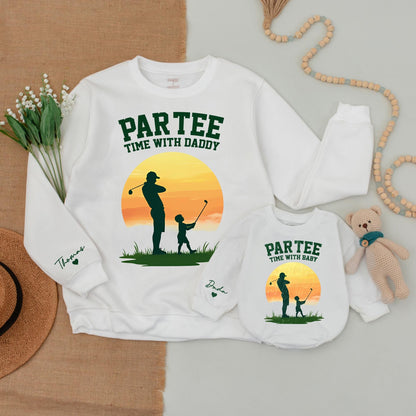 Custom "Par-Tee Time with Daddy" Golf Matching Shirt Personalized with Names Dada Thomas Green Sunset Orange