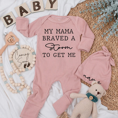 My Mama Braved a Storm Newborn Bodysuit Baby Coming Home Outfit Shower Gift Gentle Soft Cotton Unisex Infant Apparel with Meaningful Quote