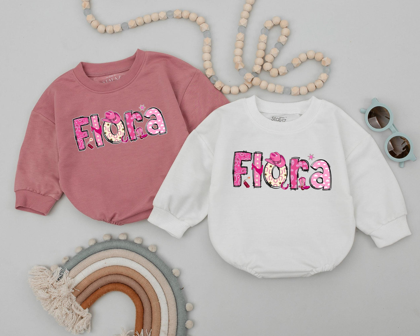 Flora Western Cowgirl 1st Birthday Romper Baby Girl Outfit Custom Name Design Western Baby Clothes
