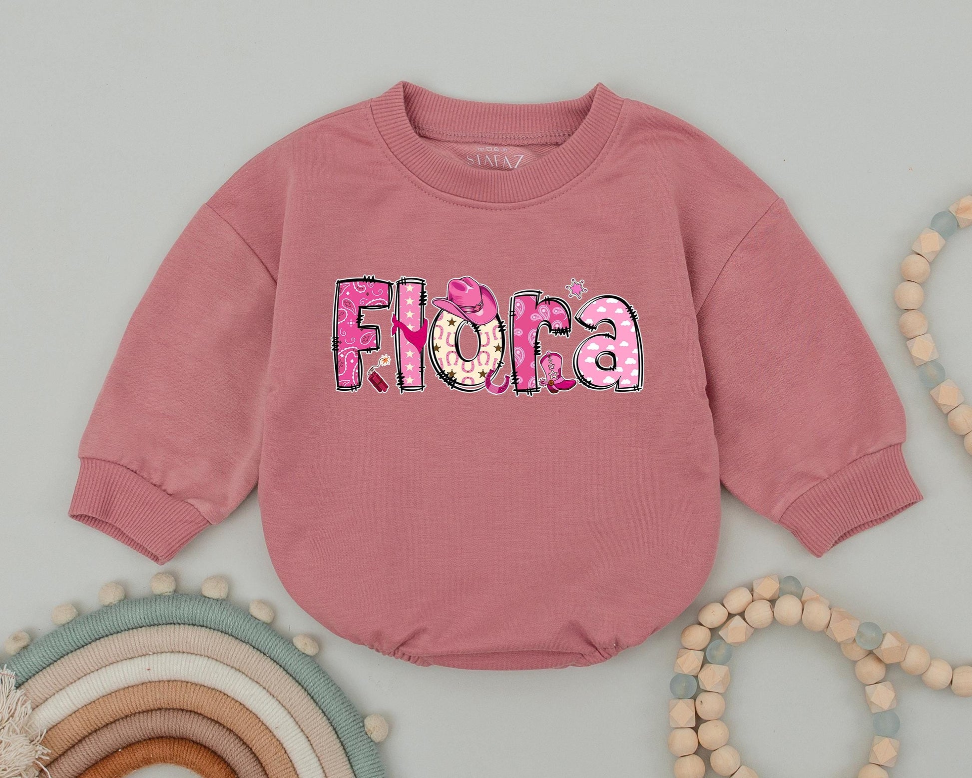 Flora Western Cowgirl 1st Birthday Romper Baby Girl Outfit Custom Name Design Western Baby Clothes