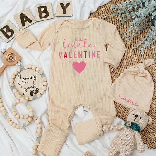 Sweet Valentine Baby Bodysuit and Hat Set Adorable Newborn Valentine's Day Custom Outfit Perfect Gift for New Arrivals