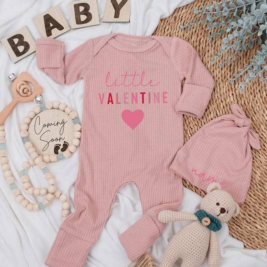 Sweet Valentine Baby Bodysuit and Hat Set Adorable Newborn Valentine's Day Custom Outfit Perfect Gift for New Arrivals