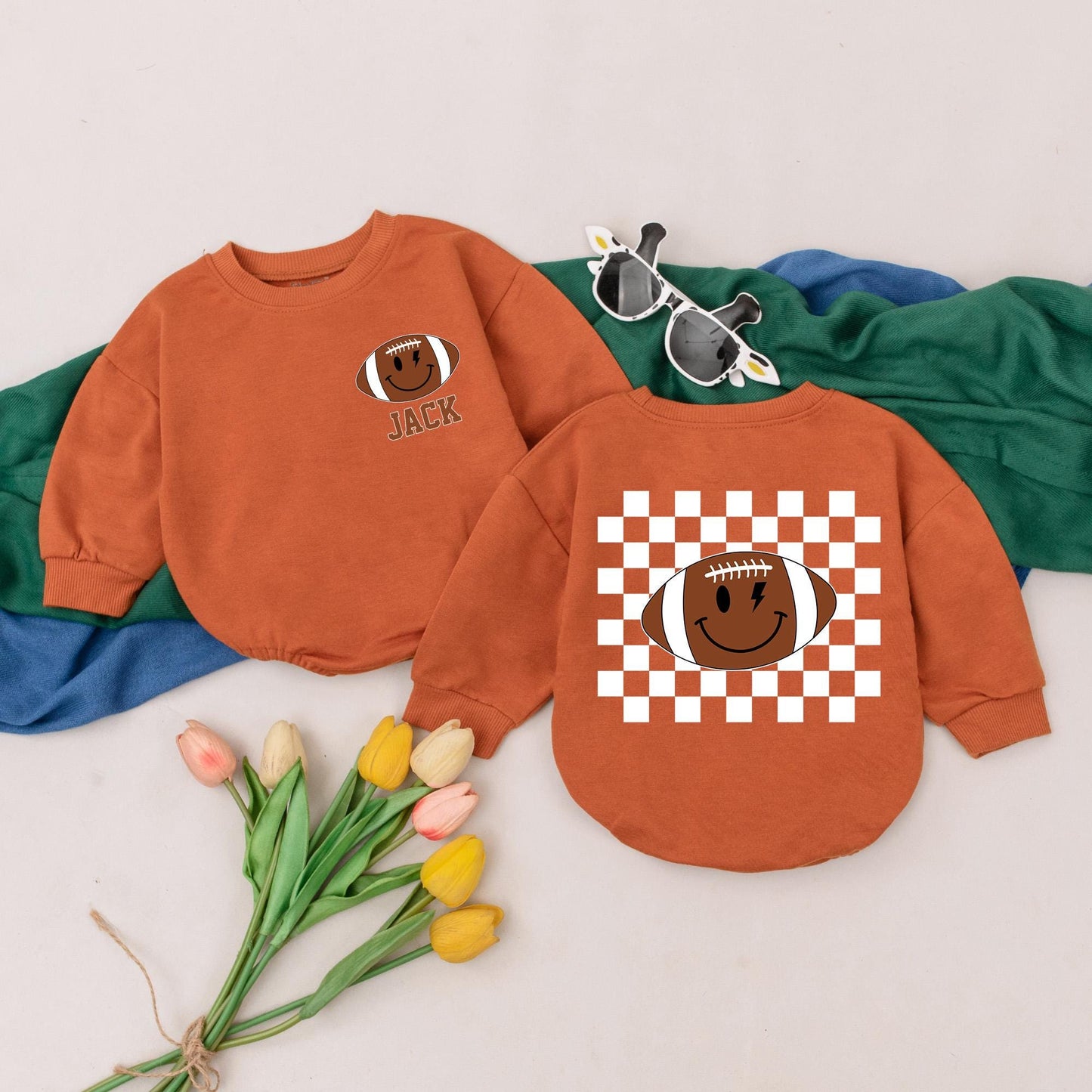 Personalized Sundays We Watch Football with Daddy Romper Custom Name Baby Game Day Outfit Daddy and Me Football Season Gift First Birthday
