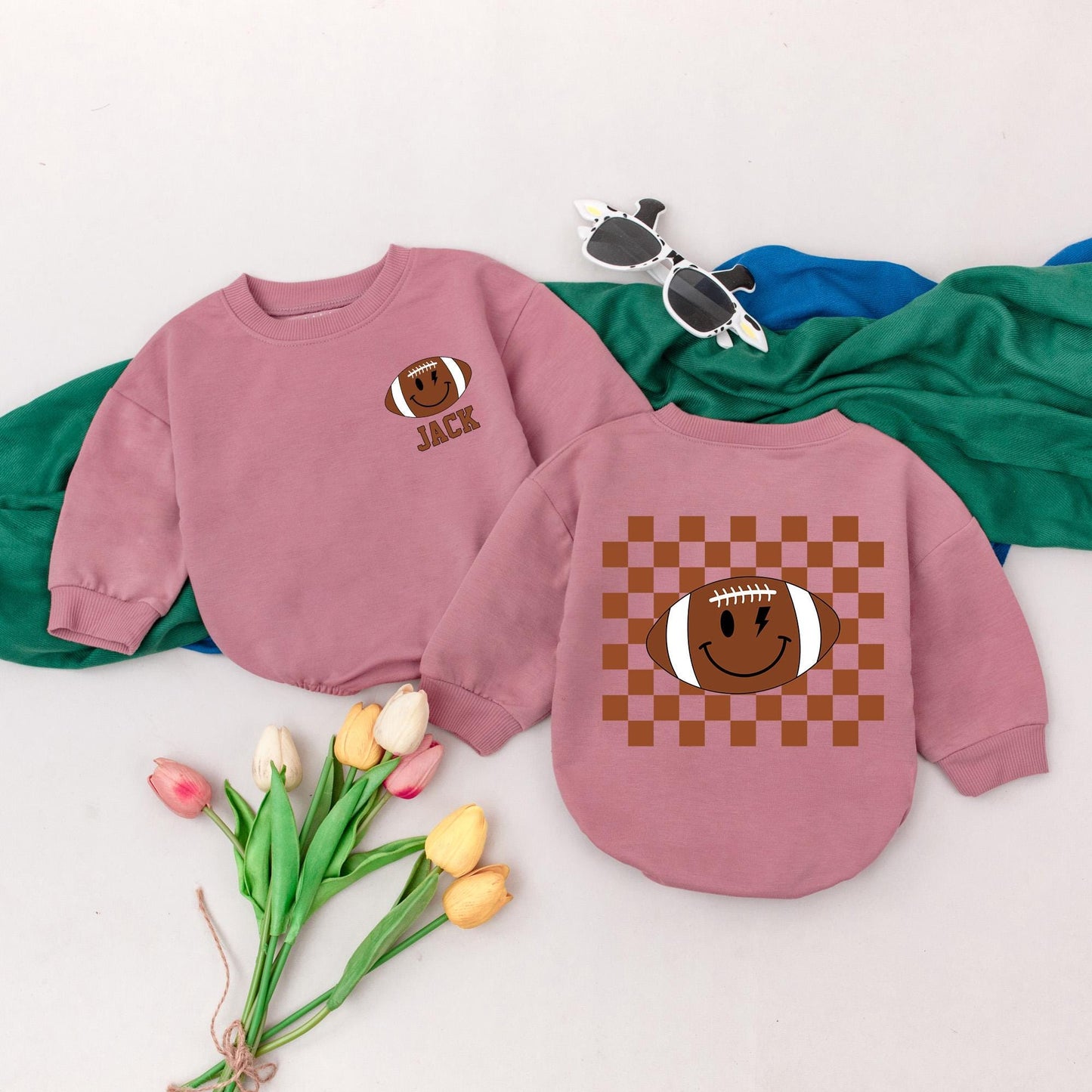 Personalized Sundays We Watch Football with Daddy Romper Custom Name Baby Game Day Outfit Daddy and Me Football Season Gift First Birthday