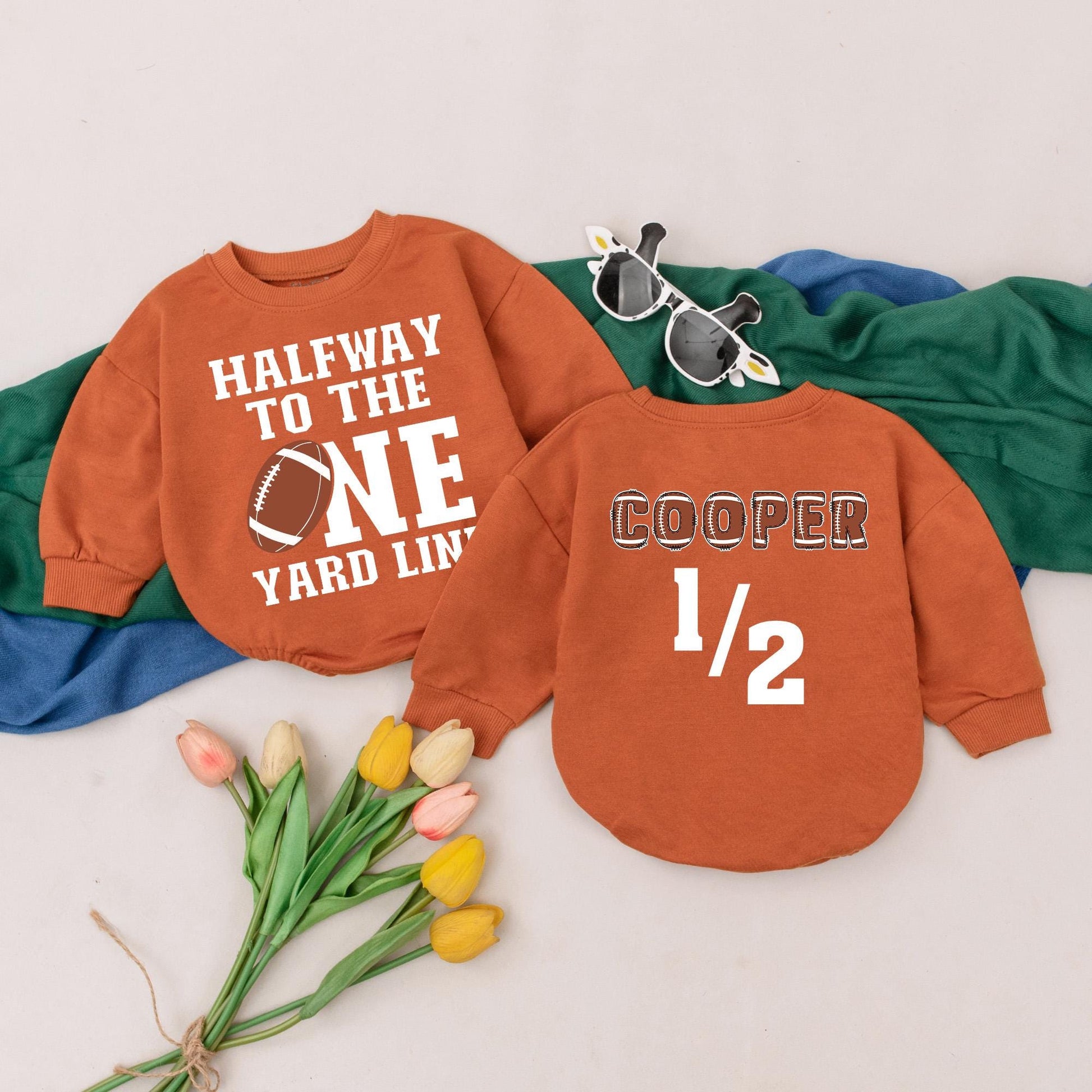 Personalized Halfway To The One Yard Line 6 Month Baby Romper Half Birthday Outfit Football Season Bodysuit Comfortable Infant Celebration Gift Idea