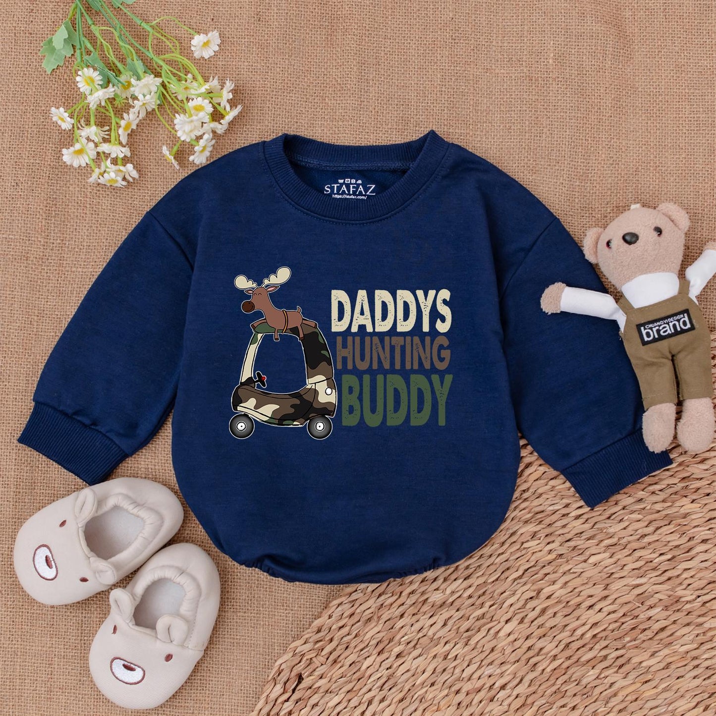 Daddy's Hunting Buddy Baby Romper Boy Bodysuit Camo Golf Cart Moose Design Baby Shower Gift Hunting Outfit
