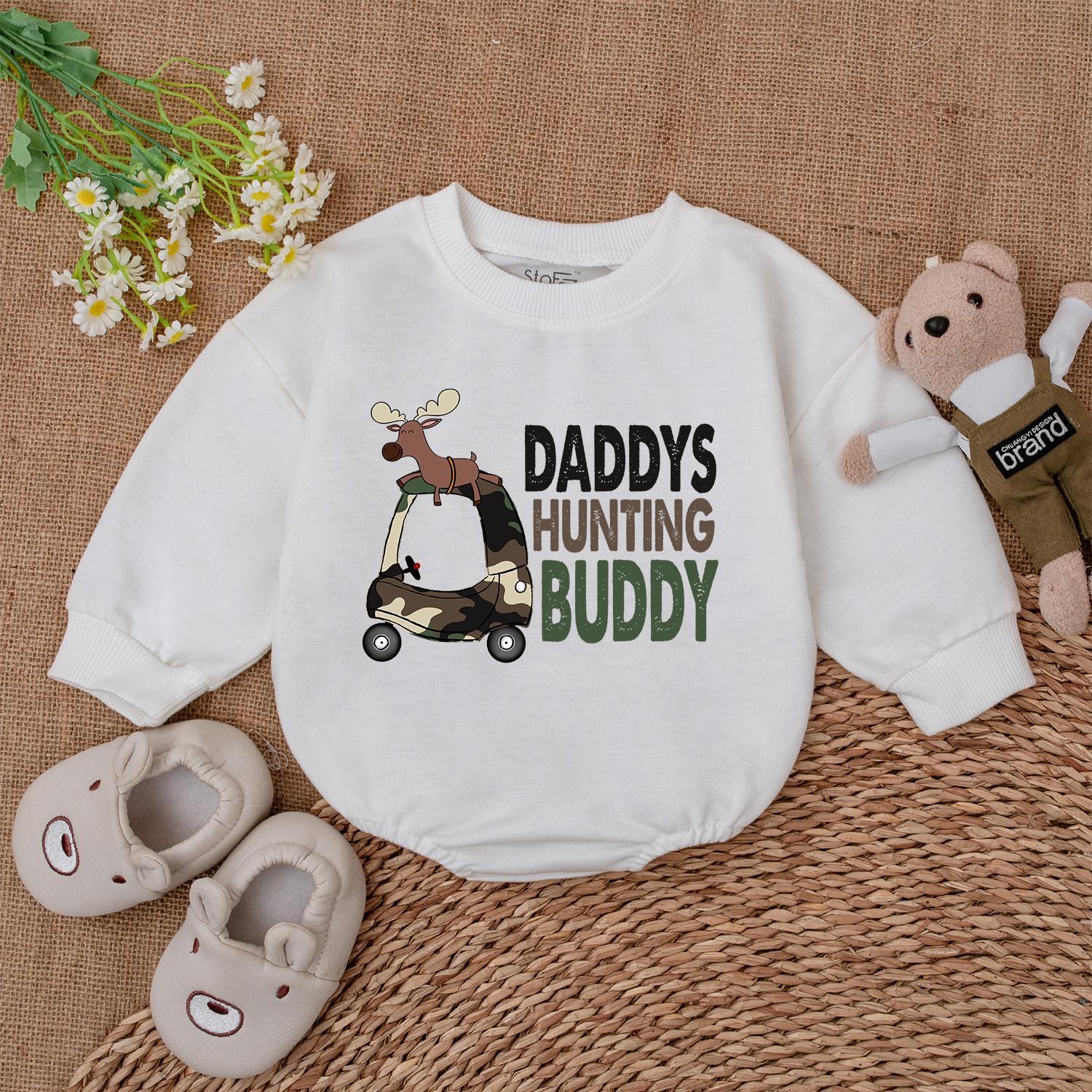 Daddy's Hunting Buddy Baby Romper Boy Bodysuit Camo Golf Cart Moose Design Baby Shower Gift Hunting Outfit