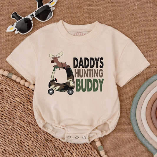 Daddy's Hunting Buddy Baby Romper Boy Bodysuit Camo Golf Cart Moose Design Baby Shower Gift Hunting Outfit
